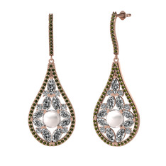 Apodemia İnci Küpe - Inci, beyaz zirkon ve peridot 18 ayar rose altın küpe #khbjis