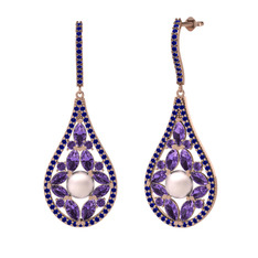 Apodemia İnci Küpe - Pembe inci, ametist ve lab safir 925 ayar rose altın kaplama gümüş küpe #kmmr03