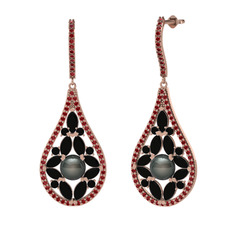 Apodemia İnci Küpe - Siyah inci, siyah zirkon ve garnet 14 ayar rose altın küpe #kofbmt