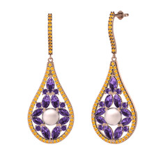 Apodemia İnci Küpe - Pembe inci, ametist ve sitrin 14 ayar rose altın küpe #kzj4s8