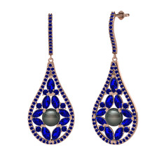 Apodemia İnci Küpe - Siyah inci ve lab safir 14 ayar rose altın küpe #l32ohu