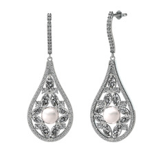 Inci ve swarovski 14 ayar beyaz altın küpe