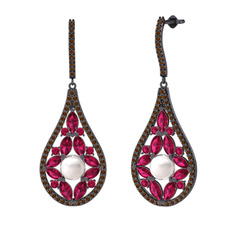 Apodemia İnci Küpe - Inci, rodolit garnet ve dumanlı kuvars 925 ayar siyah rodyum kaplama gümüş küpe #lfdvhb