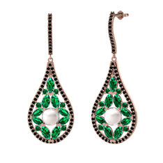 Apodemia İnci Küpe - Inci, yeşil kuvars ve siyah zirkon 925 ayar rose altın kaplama gümüş küpe #lfx69w