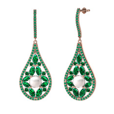 Inci, yeşil kuvars ve kök zümrüt 8 ayar rose altın küpe