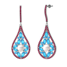 Apodemia İnci Küpe - Inci, akuamarin ve rodolit garnet 925 ayar gümüş küpe #n20936