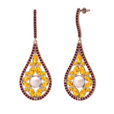 Pembe inci, sitrin ve kök yakut 8 ayar rose altın küpe