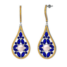 Apodemia İnci Küpe - Pembe inci, lab safir ve sitrin 14 ayar beyaz altın küpe #npmz6