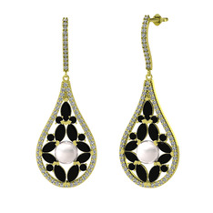Apodemia İnci Küpe - Inci, siyah zirkon ve swarovski 14 ayar altın küpe #nrukgt