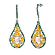 Apodemia İnci Küpe - Pembe inci, sitrin ve yeşil kuvars 925 ayar gümüş küpe #nv7lee