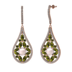 Apodemia İnci Küpe - Pembe inci, peridot ve swarovski 14 ayar rose altın küpe #nvnszd
