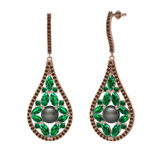 Apodemia İnci Küpe - Siyah inci, yeşil kuvars ve dumanlı kuvars 14 ayar rose altın küpe #nyxqyz