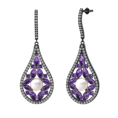 Apodemia İnci Küpe - Inci, ametist ve swarovski 925 ayar siyah rodyum kaplama gümüş küpe #o0dx0n