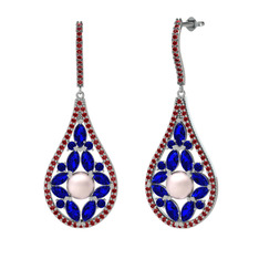 Apodemia İnci Küpe - Pembe inci, lab safir ve garnet 14 ayar beyaz altın küpe #odjdxk