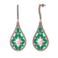 Apodemia İnci Küpe - Pembe inci, kök zümrüt ve pırlanta 8 ayar rose altın küpe (1.11 karat) #oxje25