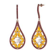 Apodemia İnci Küpe - Inci, sitrin ve kök yakut 14 ayar rose altın küpe #pit872