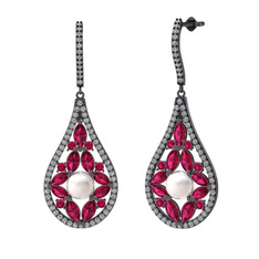 Apodemia İnci Küpe - Inci, rodolit garnet ve swarovski 925 ayar siyah rodyum kaplama gümüş küpe #pln3dy