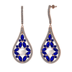 Apodemia İnci Küpe - Inci, lab safir ve pırlanta 14 ayar rose altın küpe (1.11 karat) #pmvy22