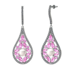 Apodemia İnci Küpe - Inci, pembe kuvars ve pırlanta 925 ayar gümüş küpe (1.11 karat) #pwwkrw