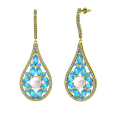 Apodemia İnci Küpe - Inci, akuamarin ve swarovski 14 ayar altın küpe #q8roa9