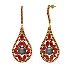 Apodemia İnci Küpe - Siyah inci ve garnet 18 ayar altın küpe #qmzogr