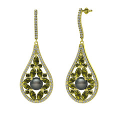 Apodemia İnci Küpe - Siyah inci, peridot ve swarovski 8 ayar altın küpe #qwq7fj