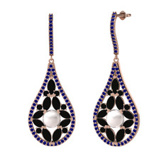 Apodemia İnci Küpe - Inci, siyah zirkon ve lab safir 14 ayar rose altın küpe #re2mec