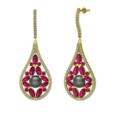 Apodemia İnci Küpe - Siyah inci, rodolit garnet ve swarovski 18 ayar altın küpe #rkesm6