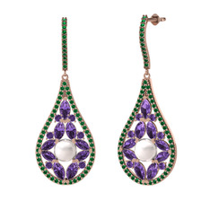 Apodemia İnci Küpe - Inci, ametist ve yeşil kuvars 8 ayar rose altın küpe #rmpynl