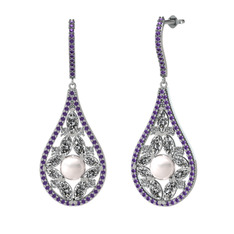 Apodemia İnci Küpe - Inci, swarovski ve ametist 14 ayar beyaz altın küpe #sg4vvo