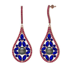 Apodemia İnci Küpe - Siyah inci, lab safir ve rodolit garnet 925 ayar rose altın kaplama gümüş küpe #shhr5n