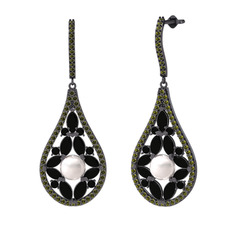 Apodemia İnci Küpe - Inci, siyah zirkon ve peridot 925 ayar siyah rodyum kaplama gümüş küpe #uteufj