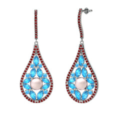 Apodemia İnci Küpe - Pembe inci, akuamarin ve garnet 18 ayar beyaz altın küpe #vcuy3i