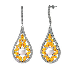Inci, sitrin ve swarovski 18 ayar beyaz altın küpe