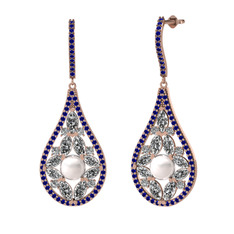 Inci, swarovski ve lab safir 8 ayar rose altın küpe
