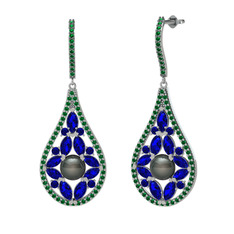 Apodemia İnci Küpe - Siyah inci, lab safir ve yeşil kuvars 925 ayar gümüş küpe #vvtkis