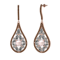Apodemia İnci Küpe - Pembe inci, swarovski ve dumanlı kuvars 18 ayar rose altın küpe #wtnq1g