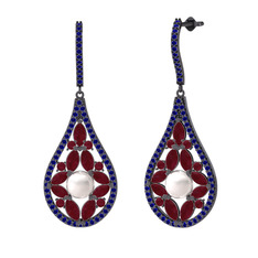 Inci, kök yakut ve lab safir 925 ayar siyah rodyum kaplama gümüş küpe