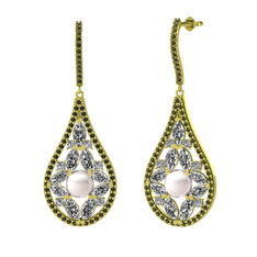 Apodemia İnci Küpe - Inci, swarovski ve peridot 8 ayar altın küpe #wy30lx