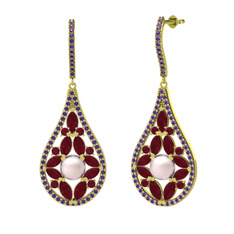 Apodemia İnci Küpe - Pembe inci, kök yakut ve ametist 8 ayar altın küpe #wyd3w9