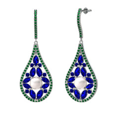 Apodemia İnci Küpe - Inci, lab safir ve yeşil kuvars 14 ayar beyaz altın küpe #xs3xs6