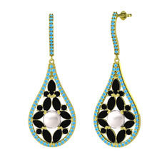 Apodemia İnci Küpe - Inci, siyah zirkon ve akuamarin 14 ayar altın küpe #xwkfsk