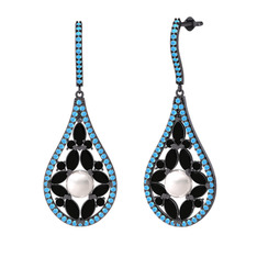 Apodemia İnci Küpe - Inci, siyah zirkon ve akuamarin 925 ayar siyah rodyum kaplama gümüş küpe #ys6l7x