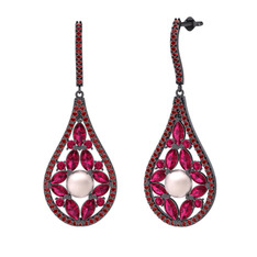 Apodemia İnci Küpe - Pembe inci, rodolit garnet ve garnet 925 ayar siyah rodyum kaplama gümüş küpe #zdhokg