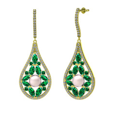 Apodemia İnci Küpe - Pembe inci, yeşil kuvars ve swarovski 8 ayar altın küpe #ze5bwd