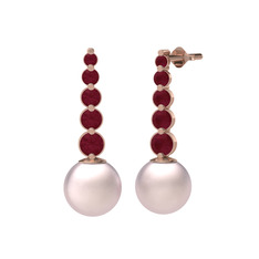 Lleu İnci Küpe - Pembe inci ve kök yakut 8 ayar rose altın küpe #11hromn