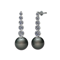 Lleu İnci Küpe - Siyah inci ve pırlanta 8 ayar beyaz altın küpe (2.4 karat) #11pv4k5