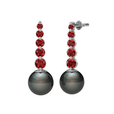 Siyah inci ve garnet 8 ayar beyaz altın küpe