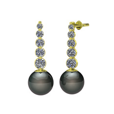 Lleu İnci Küpe - Siyah inci ve pırlanta 925 ayar altın kaplama gümüş küpe (2.4 karat) #13h5v5q