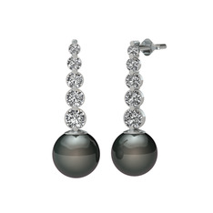 Siyah inci ve swarovski 14 ayar beyaz altın küpe